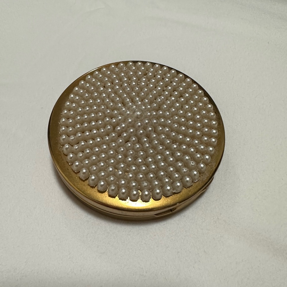 Vintage Ann Barton Gold and Pearl Embellished Compact Mirror